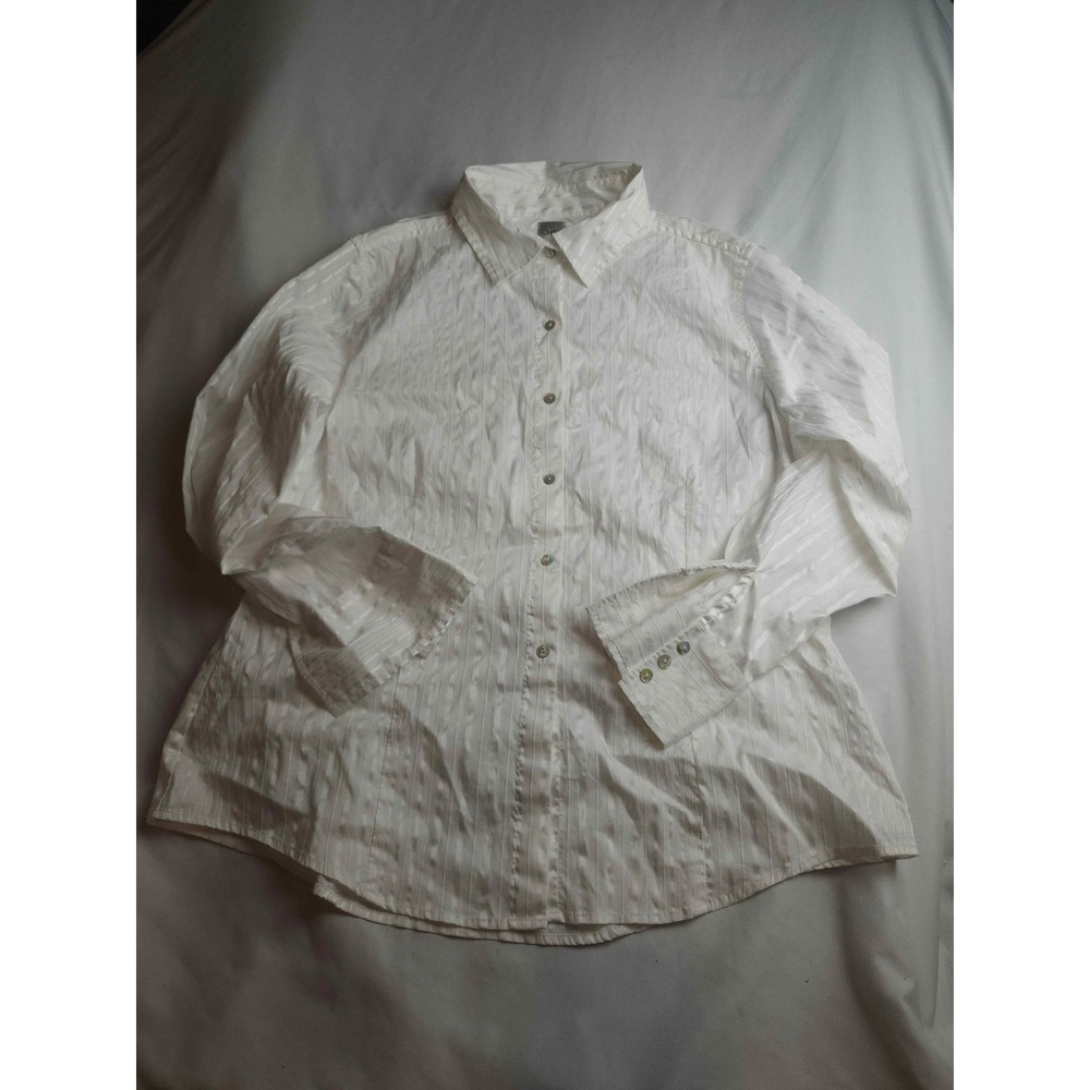 Chico's Button-Up Shirt Women White Striped Cotton Blend Long Sleeve Classic - 3